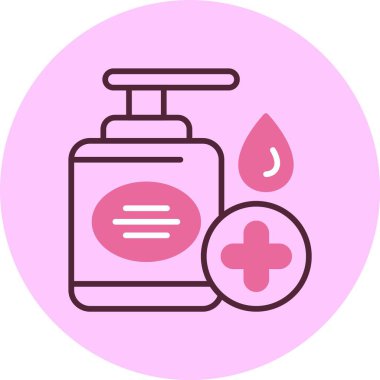 Pembe arkaplanda dezenfektan simgesi, vektör illüstrasyonu 