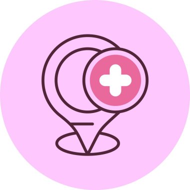 Pembe arka planda tıbbi konum simgesi, vektör illüstrasyonu 