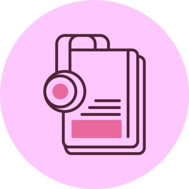 Kulaklıklar pembe arkaplanlı kitap simgesinin üzerinde dinleniyor