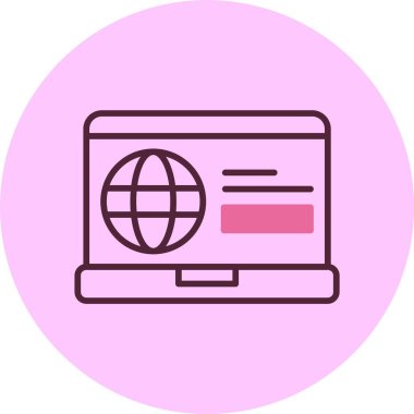 Pembe arkaplanda küre olan dizüstü bilgisayar simgesi