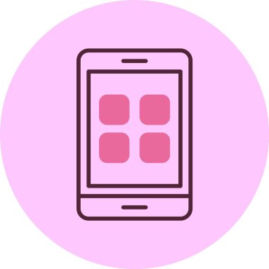 Pembe arkaplanda uygulama simgeleri olan akıllı telefonun canlandırması