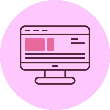 Web sayfası tasarımlı bilgisayar monitörünün pembe simgesi