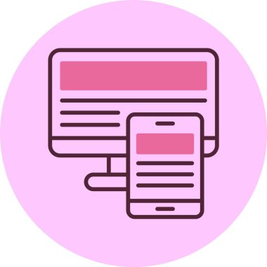 Bilgisayar ve akıllı telefon ekranlarını gösteren pembe simge