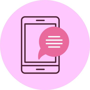 Pembe arkaplanda sohbet baloncuğu olan akıllı telefon simgesi