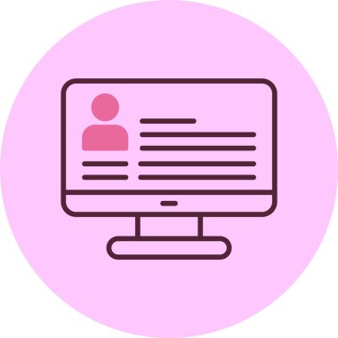 Profil detaylarıyla bilgisayar ekranını gösteren pembe simge