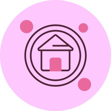 Pembe daire dizaynı içindeki basit ev simgesi