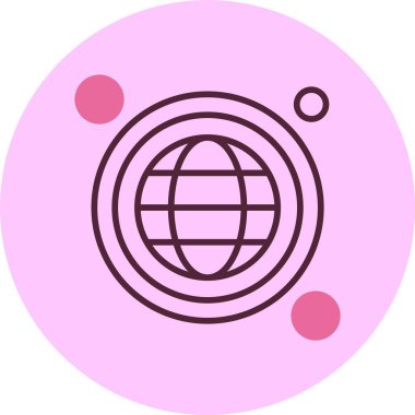 Pembe arkaplanda yörüngede daireler çizen soyut dünya simgesi