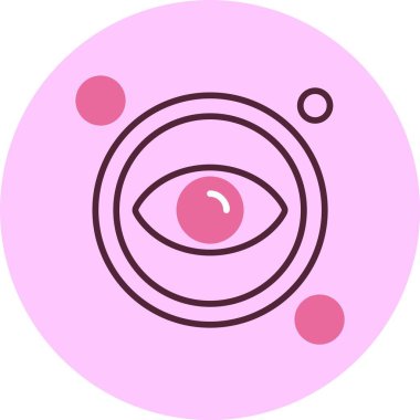 Pembe üzerinde dairesel elementleri olan soyut göz simgesi