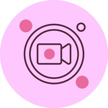Dairesel tasarım elementleri olan pembe video kamera simgesi