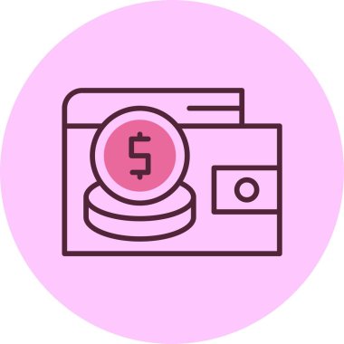 Bozuk para simgesiyle cüzdan, vektör basit illüstrasyon 