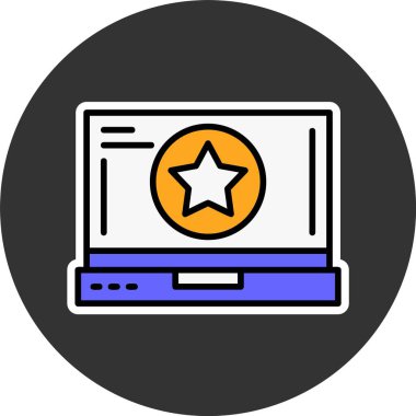 Dizüstü bilgisayar ekranında yıldız, vektör basit illüstrasyon 