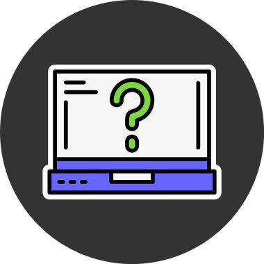 Dizüstü bilgisayar ekranında soru işareti, vektör basit illüstrasyon 