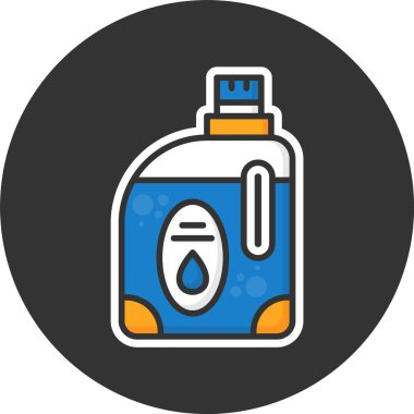 Turuncu aksanlı mavi plastik deterjan şişesi.