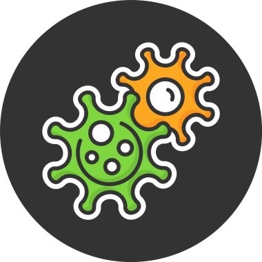 Koyu arkaplanda üst üste binen renkli çizgi film mikropları