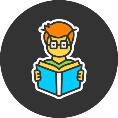 Kitap kurdu karakter simgesi, vektör basit illüstrasyon 