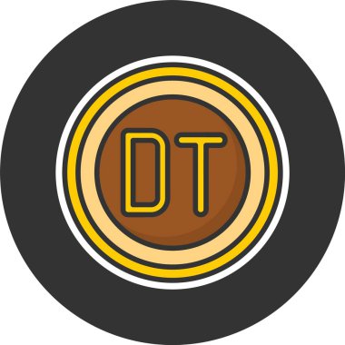 Kalın sarı d t harfleri içeren dairesel logo