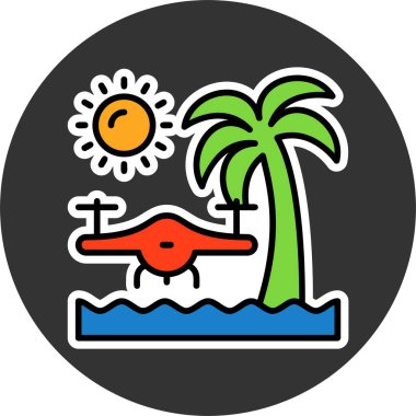 Plaj dronu fotoğrafçılık web simgesi vektör illüstrasyonu