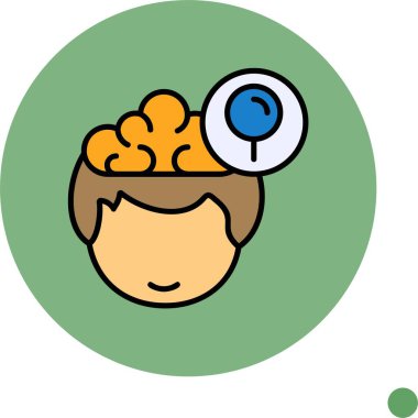 Kafanın içindeki çizgi film beyni büyüteç altında.