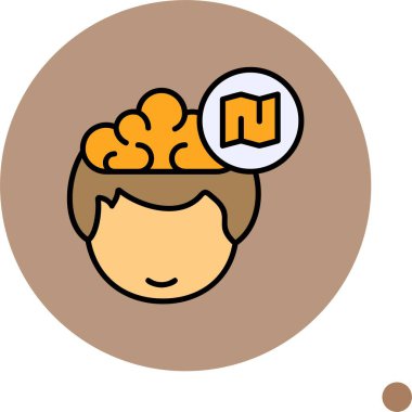 Çizgi film başı beyin ve harf simgesini gösteriyor