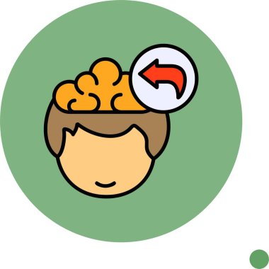 Çizgi film başı beyni kırmızı okla gösteriyor