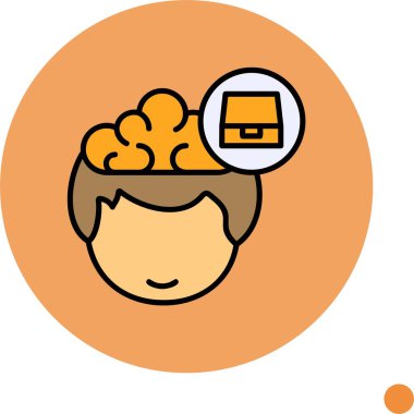 Düşünen kişi turuncu dairenin içinde evrak çantası hayal ediyor.