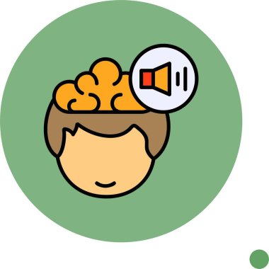 Çizgi film başı beyin ve ses simgesini gösteriyor