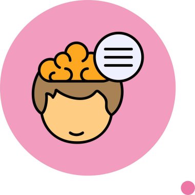 Karikatür beyni insan kafasının içinde düşünüyor.