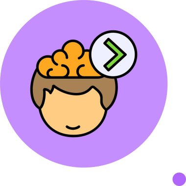 Çizgi film başı beyni ve yeşil oku gösteriyor