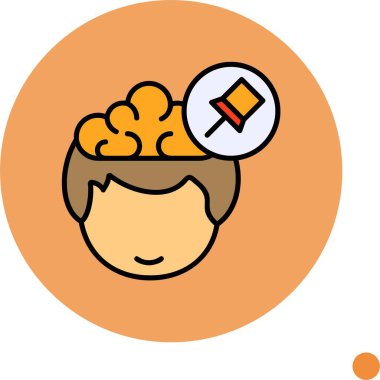 Çizgi film karakteri beyin ve iğne simgesi ile düşünür