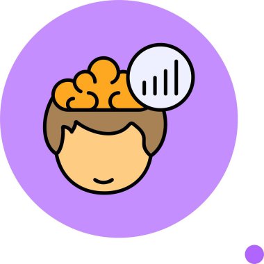 Beyin ve analitik sembolü gösteren çizgi film başı