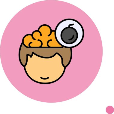 Kafanın içinde büyüteç kullanarak karikatür beyin incelemesi