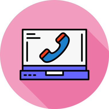 Dizüstü bilgisayar ekranında telefon simgesi, vektör illüstrasyonu   