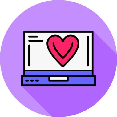 Dizüstü bilgisayarda kalp simgesi, vektör illüstrasyonu   