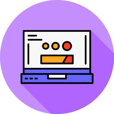 Dizüstü bilgisayar ekranına simge yükleniyor, vektör illüstrasyonu   