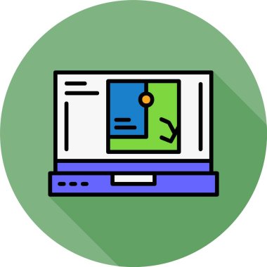 Dizüstü bilgisayarda GPS simgesi, vektör illüstrasyonu   