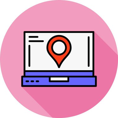 Dizüstü bilgisayardaki konum simgesi, vektör illüstrasyonu   