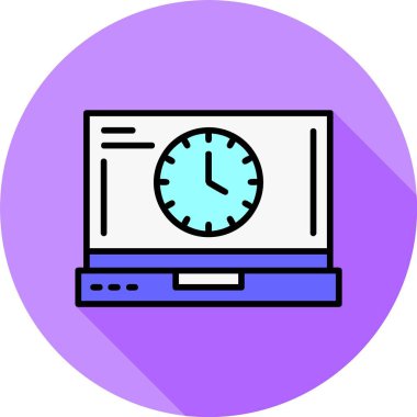 Dizüstü bilgisayarda saat simgesi, vektör illüstrasyonu   