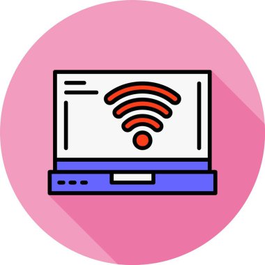 Dizüstü bilgisayarda Wi Fi simgesi, vektör illüstrasyonu   