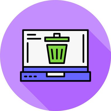 Dizüstü bilgisayardaki çöp simgesi, vektör illüstrasyonu   