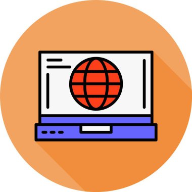 Dizüstü bilgisayarda dünya simgesi, vektör illüstrasyonu   