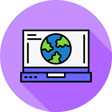 Dizüstü bilgisayar ekranında Dünya simgesi, vektör illüstrasyonu   