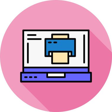 Dizüstü bilgisayardaki yazıcı simgesi, vektör illüstrasyonu   