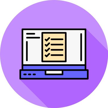 Dizüstü bilgisayar ekranında kontrol listesi simgesi, vektör illüstrasyonu   