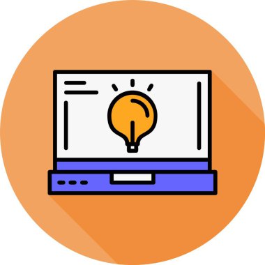 Dizüstü bilgisayar ekranında ampul simgesi, vektör illüstrasyonu   