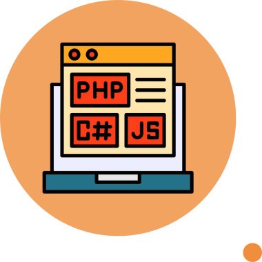 Dizüstü bilgisayar ekranında Kodlama Dili simgesi, vektör illüstrasyonu   