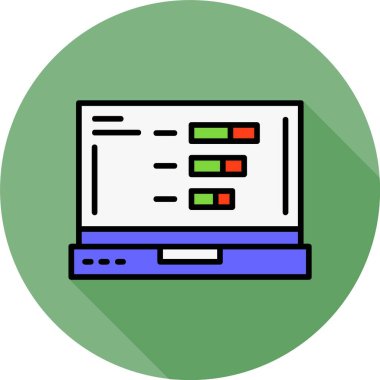 Dizüstü bilgisayar ekranında istatistik simgesi, vektör illüstrasyonu   