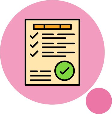 Yeşil işaret sembollü resimli kontrol listesi kağıdı