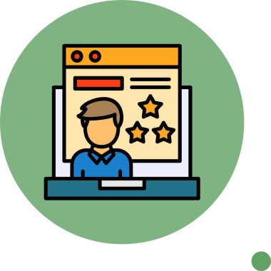 Dizüstü bilgisayarda oturan adam yıldız reytingleri alıyor.