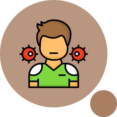 Etrafı virüslerle çevrili yeşil tişörtlü adam.