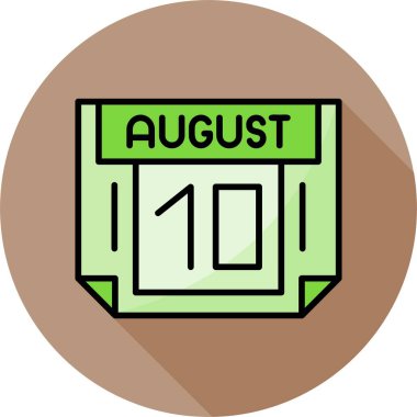 10 Ağustos takvim simgesi, vektör illüstrasyonu